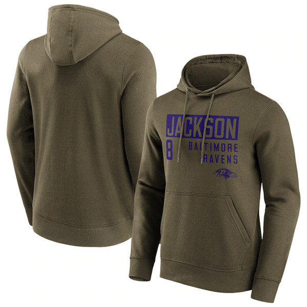 Men's Baltimore Ravens #8 Lamar Jackson Fashion Name & Number Hoodie - Click Image to Close